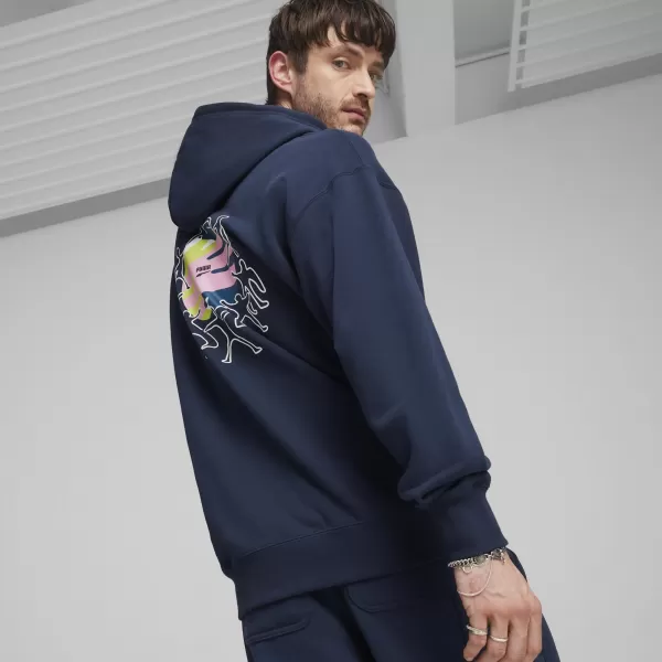  Hanorac pentru bărbați PUMA DOWNTOWN GRAPHIC HOODIE 624361-14 ALBASTRU 