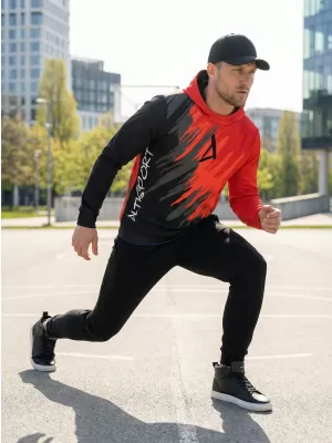 Hanorac funcțional premium pentru bărbați ALTISPORT VOJ/ALM006MI01 NEGRU ȘI ROȘU