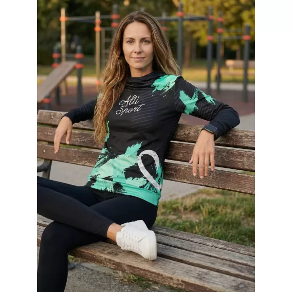  Hanorac funcțional premium pentru femei ALTISPORT VOJ/ALW027MI01 NEGRU/TURCOAZ 