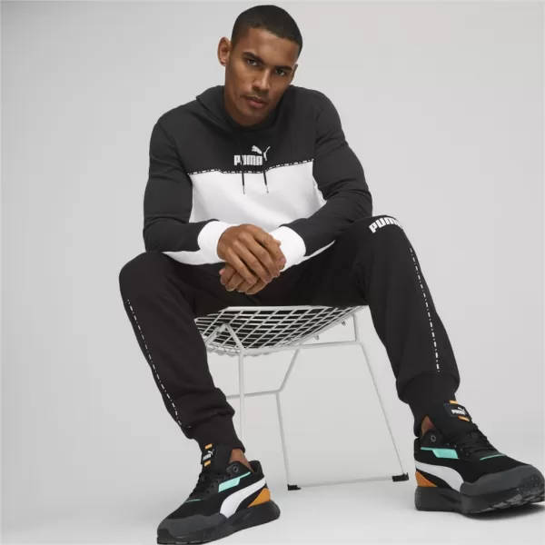  Hanorac pentru bărbați PUMA ESS BLOCK X TAPE HOODIE 675173-01 NEGRU 