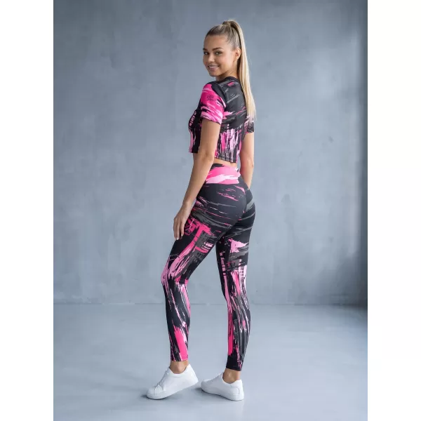  Jambiere lungi premium de damă ALTISPORT VOJ/ALW010LEG01 NEGRU/ROZ DESCHIS 