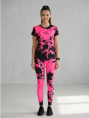 Jambiere lungi premium de damă ALTISPORT VOJ/ALW012LEG01 NEGRU/ROZ FLUO