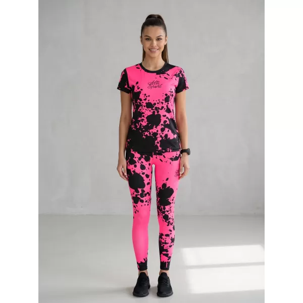  Jambiere lungi premium de damă ALTISPORT VOJ/ALW012LEG01 NEGRU/ROZ FLUO 