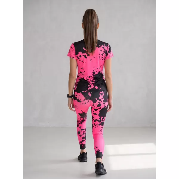 Jambiere lungi premium de damă ALTISPORT VOJ/ALW012LEG01 NEGRU/ROZ FLUO 