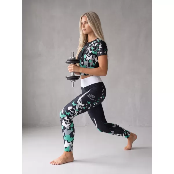  Jambiere lungi premium de damă ALTISPORT VOJ/ALW022LEG01 NEGRU/TURCOAZ 