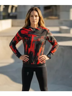 Hanorac funcțional premium pentru femei ALTISPORT VOJ/ALW010MI01 NEGRU ȘI ROȘU