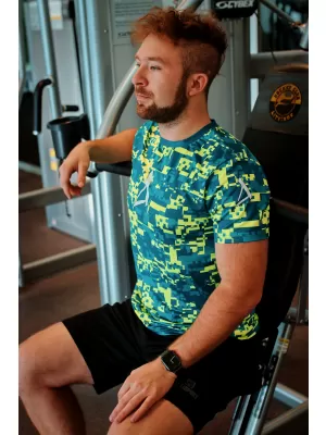 Tricou funcțional premium plus pentru bărbați ALTISPORT VOJ/ALM011TR02 KEROSEN/GALBEN NEON