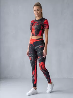 Jambiere lungi premium de damă ALTISPORT VOJ/ALW010LEG01 NEGRU ȘI ROȘU