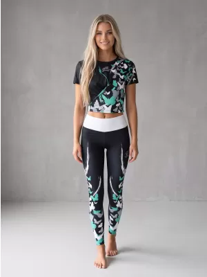 Jambiere lungi premium de damă ALTISPORT VOJ/ALW022LEG01 NEGRU/TURCOAZ