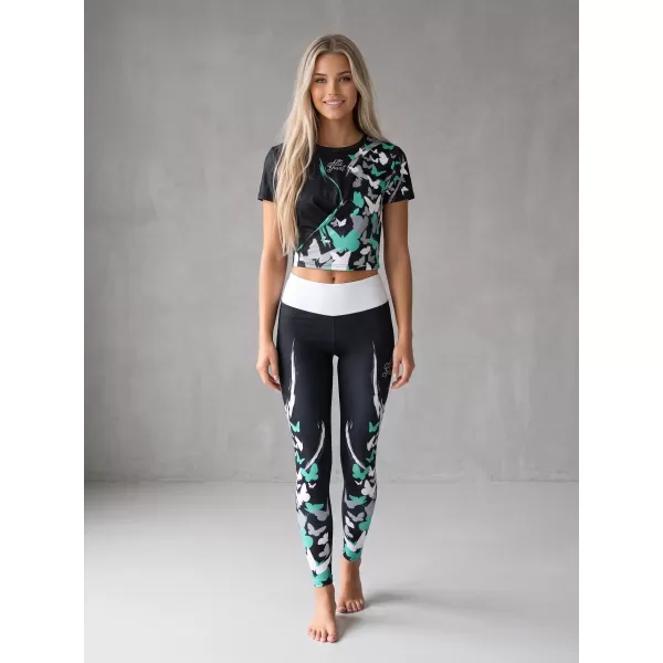  Jambiere lungi premium de damă ALTISPORT VOJ/ALW022LEG01 NEGRU/TURCOAZ 