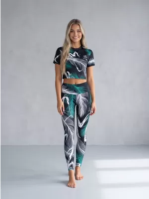 Jambiere lungi premium de damă ALTISPORT VOJ/ALW001LEG01 NEGRU/TURCOAZ
