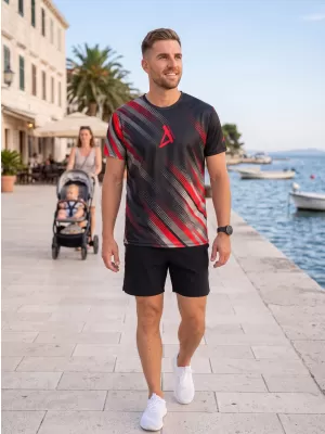 Tricou funcțional premium pentru bărbați ALTISPORT VOJ/ALM028TR01 NEGRU ȘI ROȘU
