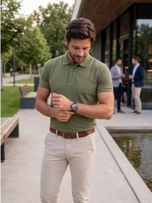 Tricou pentru bărbați cu guler ALTISPORT NoPrint NP/ALM302 KAKI