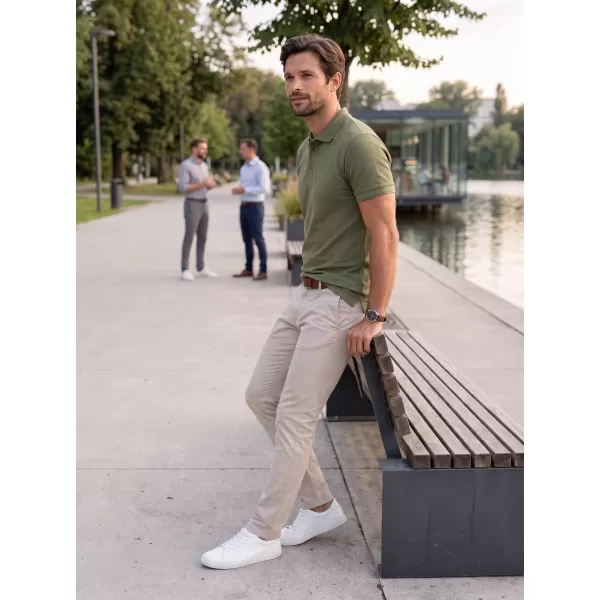  Tricou pentru bărbați cu guler ALTISPORT NoPrint NP/ALM302 KAKI 