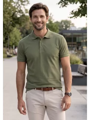 Tricou pentru bărbați cu guler ALTISPORT NoPrint NP/ALM302 KAKI