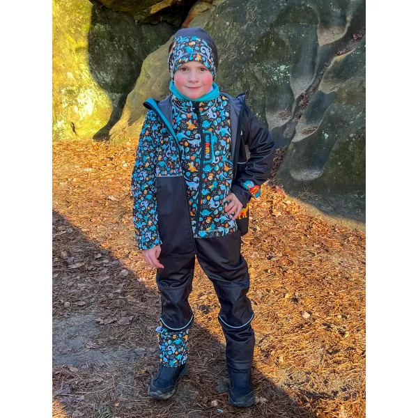  Hanorac fleece pentru copii WAMU DINOSAUŘI MARO-NEGRU 