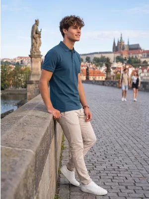 Tricou pentru bărbați cu guler ALTISPORT NoPrint NP/ALM302 ALBASTRU MARIN