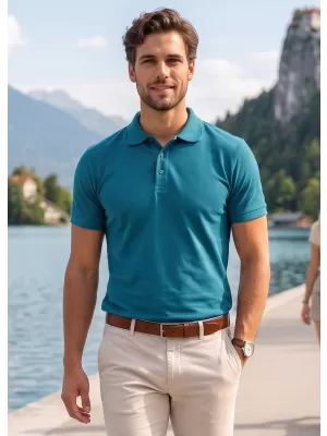 Tricou pentru bărbați cu guler ALTISPORT NoPrint NP/ALM302 TURCOAZ ÎNCHIS