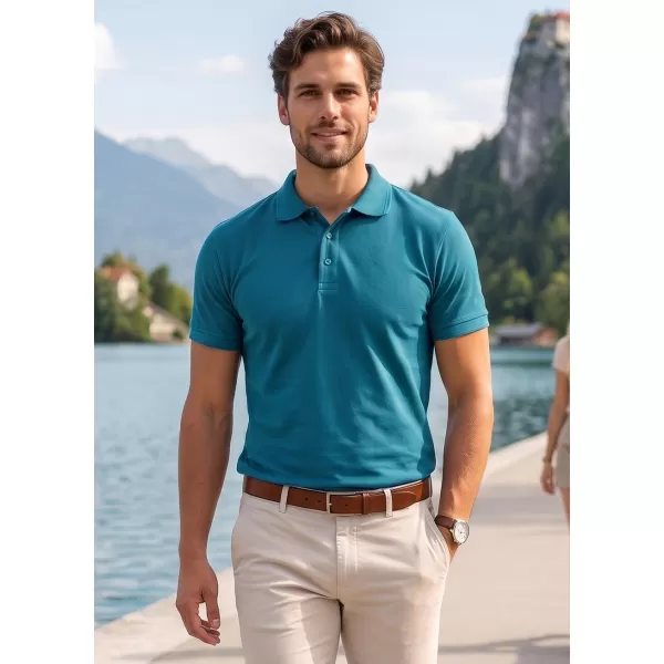  Tricou pentru bărbați cu guler ALTISPORT NoPrint NP/ALM302 TURCOAZ ÎNCHIS 