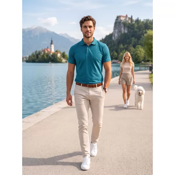  Tricou pentru bărbați cu guler ALTISPORT NoPrint NP/ALM302 TURCOAZ ÎNCHIS 