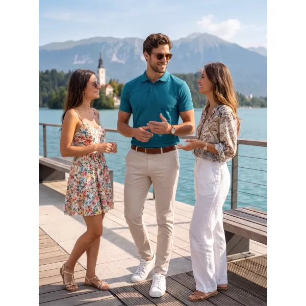  Tricou pentru bărbați cu guler ALTISPORT NoPrint NP/ALM302 TURCOAZ ÎNCHIS 