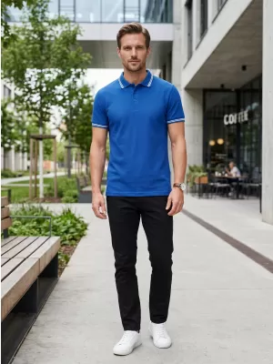 Tricou pentru bărbați cu guler ALTISPORT NoPrint NP/ALM912 ALBASTRU REGAL