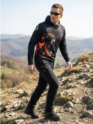 Hanorac funcțional premium pentru bărbați ALTISPORT VOJ/ALM029MI01 NEGRU-PORTOCALIU