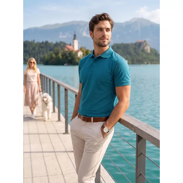  Tricou pentru bărbați cu guler ALTISPORT NoPrint NP/ALM302 TURCOAZ ÎNCHIS 
