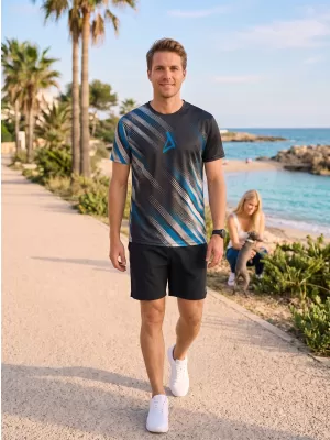 Tricou funcțional premium pentru bărbați ALTISPORT VOJ/ALM028TR01 NEGRU ȘI ALBASTRU