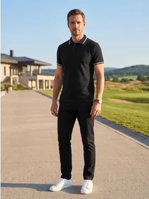 Tricou pentru bărbați cu guler ALTISPORT NoPrint NP/ALM912 NEGRU