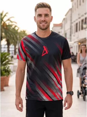Tricou funcțional premium pentru bărbați ALTISPORT VOJ/ALM028TR01 NEGRU ȘI ROȘU