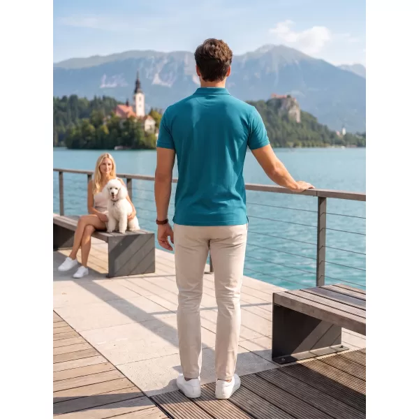  Tricou pentru bărbați cu guler ALTISPORT NoPrint NP/ALM302 TURCOAZ ÎNCHIS 