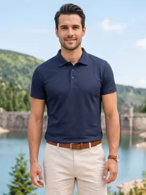 Tricou pentru bărbați cu guler ALTISPORT NoPrint NP/ALM712 ALBASTRU MARIN
