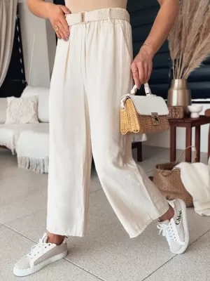 Pantalonii pentru doamne DSTREET CHIMAS UY2109 ALB