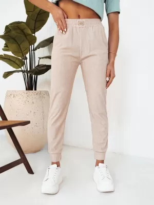 Pantalonii pentru doamne DSTREET BRINAT UY2047 BEJ