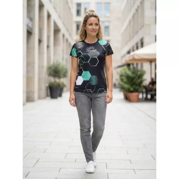  Tricou funcțional premium pentru femei ALTISPORT VOJ/ALW037TR01 NEGRU/TURCOAZ 
