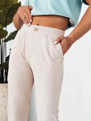 Pantalonii pentru doamne DSTREET BRINAT UY2047 BEJ