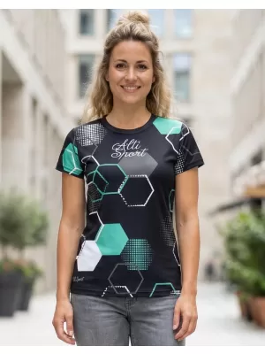 Tricou funcțional premium pentru femei ALTISPORT VOJ/ALW037TR01 NEGRU/TURCOAZ