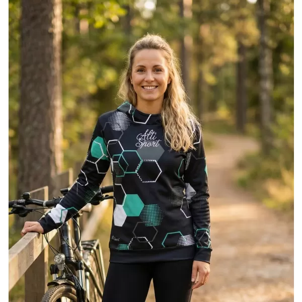  Hanorac funcțional premium pentru femei ALTISPORT VOJ/ALW037MI01 NEGRU/TURCOAZ 