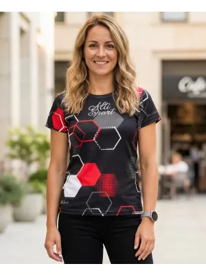 Tricou funcțional premium pentru femei ALTISPORT VOJ/ALW037TR01 NEGRU ȘI ROȘU