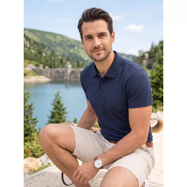  Tricou pentru bărbați cu guler ALTISPORT NoPrint NP/ALM712 ALBASTRU MARIN 