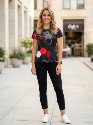 Tricou funcțional premium pentru femei ALTISPORT VOJ/ALW037TR01 NEGRU ȘI ROȘU
