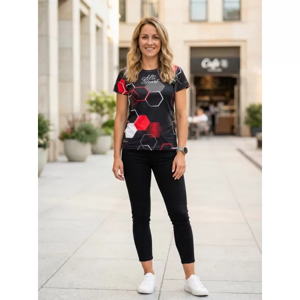  Tricou funcțional premium pentru femei ALTISPORT VOJ/ALW037TR01 NEGRU ȘI ROȘU 