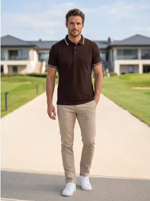 Tricou pentru bărbați cu guler ALTISPORT NP/ALM921 CAFEA