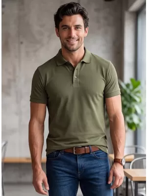Tricou pentru bărbați cu guler ALTISPORT NP/ALM302 MILITAR