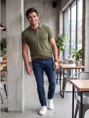 Tricou pentru bărbați cu guler ALTISPORT NP/ALM302 MILITAR