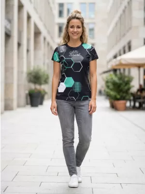 Tricou funcțional premium pentru femei ALTISPORT VOJ/ALW037TR01 NEGRU/TURCOAZ