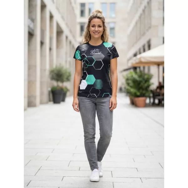  Tricou funcțional premium pentru femei ALTISPORT VOJ/ALW037TR01 NEGRU/TURCOAZ 