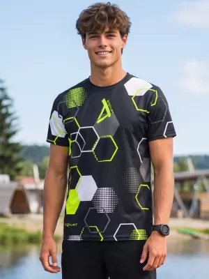 Tricou funcțional premium pentru bărbați ALTISPORT VOJ/ALM037TR01 NEGRU ȘI GALBEN