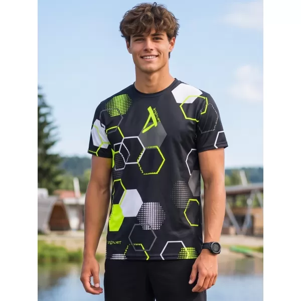 Tricou funcțional premium pentru bărbați ALTISPORT VOJ/ALM037TR01 NEGRU ȘI GALBEN 